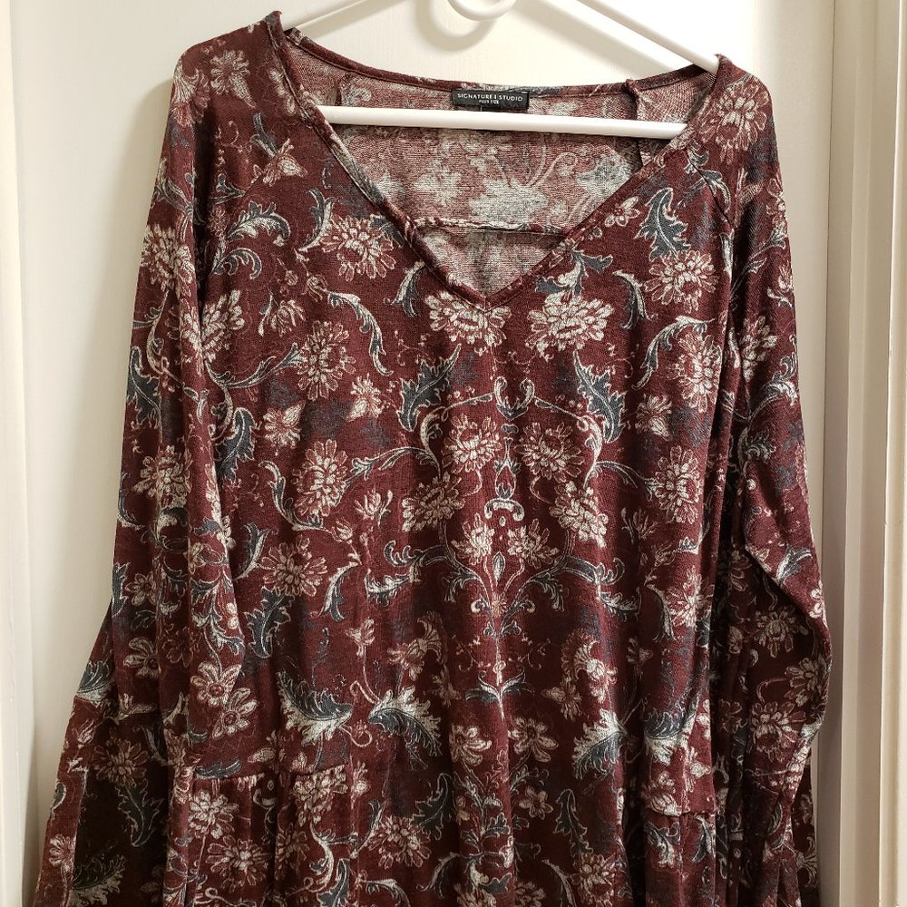 Signature Studio Women's 2X Floral Long Sleeve Blouse